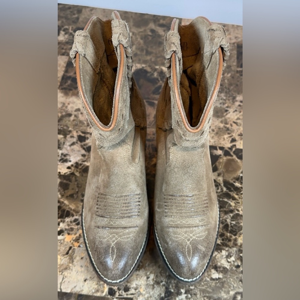 Ariat Women's Leather Round Up Rianda Western Cowgirl Boots Taupe Suede Brown - Picture 4 of 16